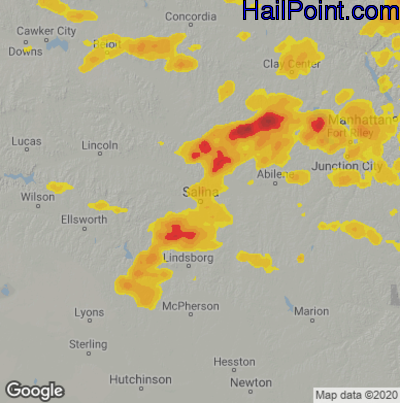 Hail Map for Salina, KS Region on June 4, 2020 