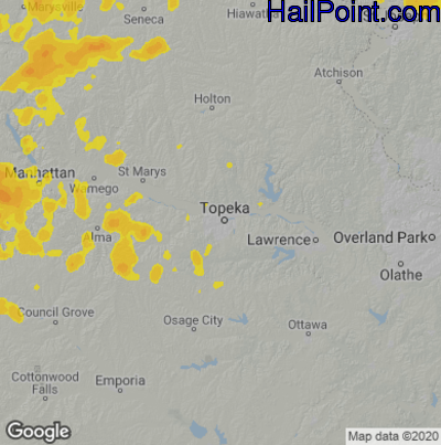 Hail Map for Topeka, KS Region on June 4, 2020 