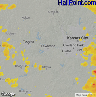 Hail Map for Lawerence, KS Region on June 4, 2020
