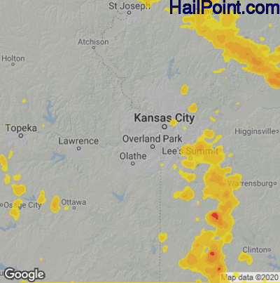 Hail Map for Shawnee, KS Region on June 4, 2020 