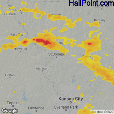 Hail Map for St. Joseph, MO Region on June 4, 2020