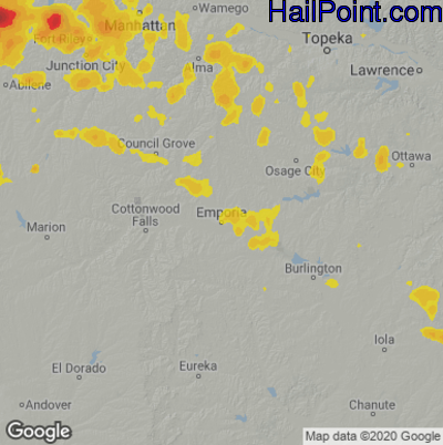 Hail Map for Emporia, KS Region on June 4, 2020