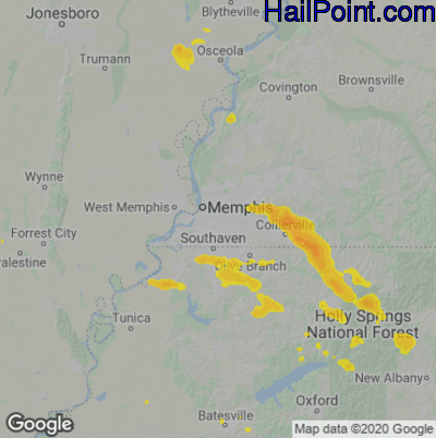 Hail Map for Memphis, TN Region on June 4, 2020