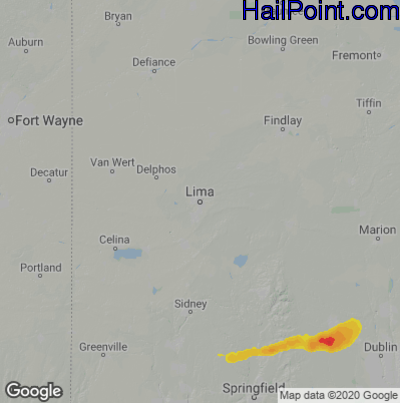 Hail Map for Lima, OH Region on June 4, 2020 