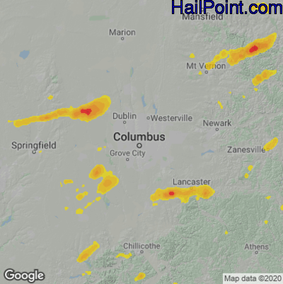 Hail Map for Columbus, OH Region on June 4, 2020