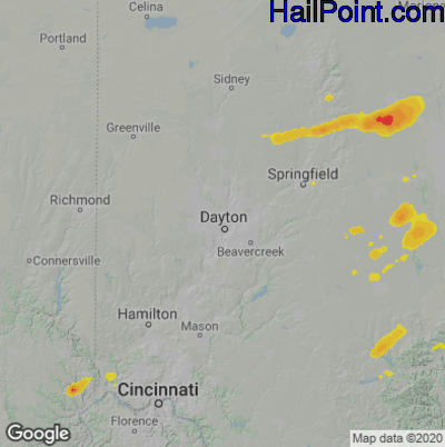 Hail Map for Dayton, OH Region on June 4, 2020 
