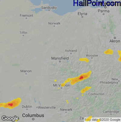 Hail Map for Mansfield, OH Region on June 4, 2020