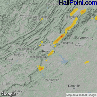 Hail Map for Roanoke, VA Region on June 4, 2020 