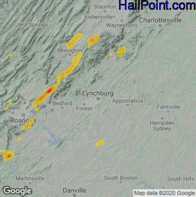 Hail Map for Lynchburg, VA Region on June 4, 2020
