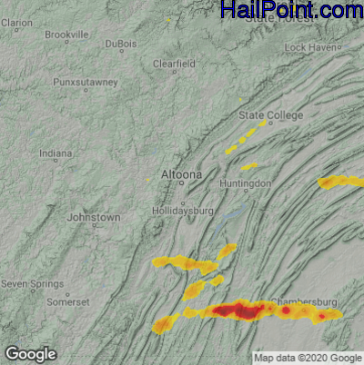 Hail Map for Altoona, PA Region on June 4, 2020