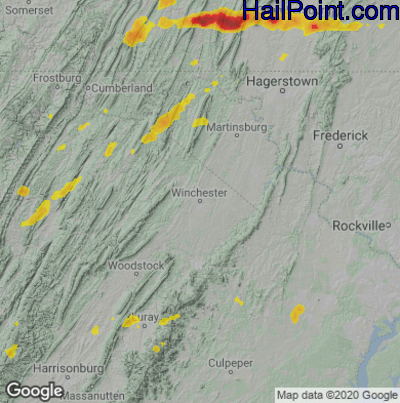 Hail Map for Winchester, VA Region on June 4, 2020