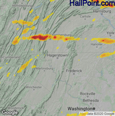 Hail Map for Hagerstown, MD Region on June 4, 2020