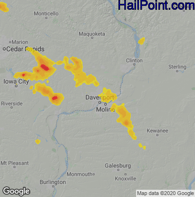 Hail Map for Davenport, IA Region on June 4, 2020