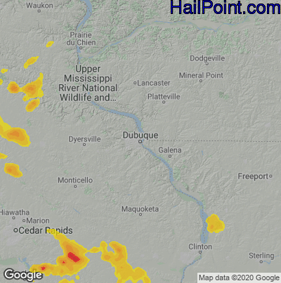 Hail Map for Dubuque, IA Region on June 4, 2020