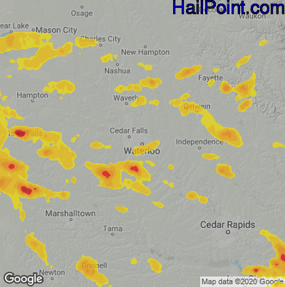 Hail Map for Waterloo, IA Region on June 4, 2020