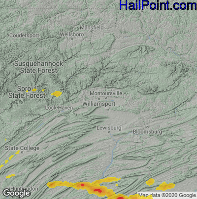 Hail Map for Willamsport, PA Region on June 4, 2020