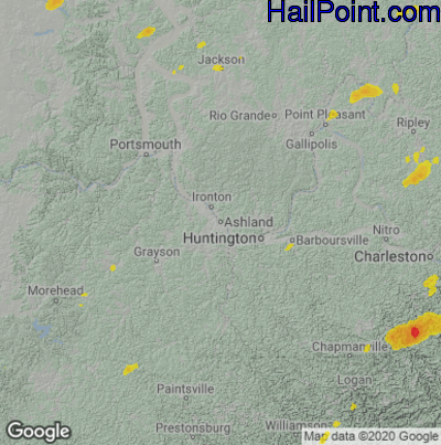 Hail Map for Asheland, KY Region on June 4, 2020