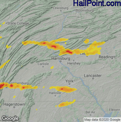 Hail Map for Harrisburg, PA Region on June 4, 2020 