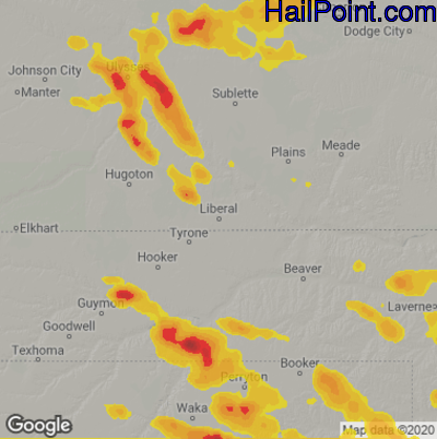 Hail Map for Liberal, KS Region on June 4, 2020 