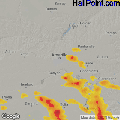 Hail Map for Amarillo, TX Region on June 4, 2020