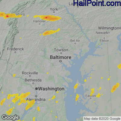 Hail Map for Baltimore, MD Region on June 4, 2020