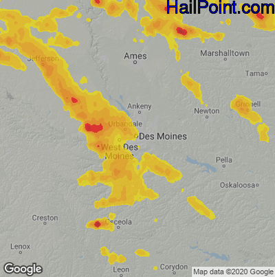 Hail Map for Des Moines, IA Region on June 4, 2020