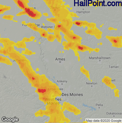 Hail Map for Ames, IA Region on June 4, 2020 