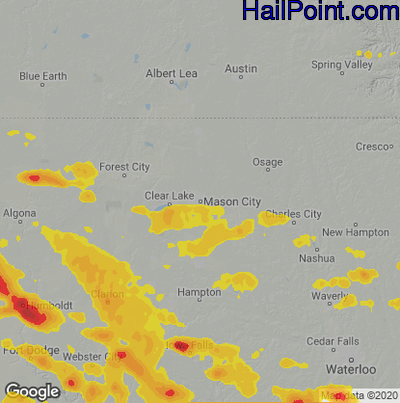 Hail Map for Mason City, IA Region on June 4, 2020