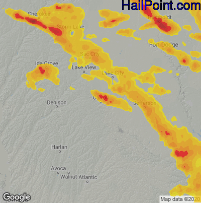 Hail Map for Carroll, IA Region on June 4, 2020
