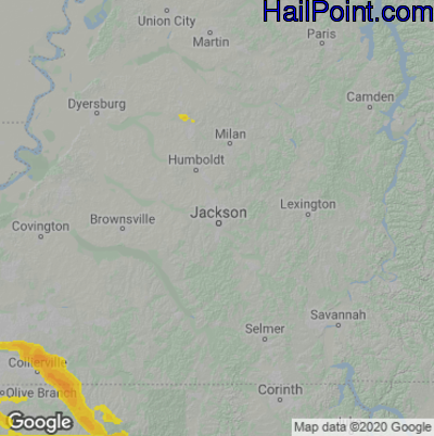 Hail Map for Jackson, TN Region on June 4, 2020