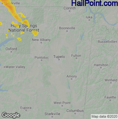 Hail Map for Tupelo, MS Region on June 4, 2020