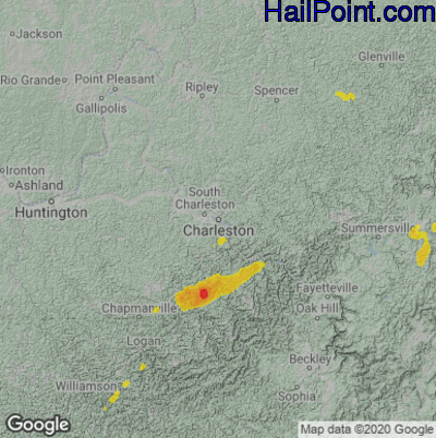 Hail Map for Charleston, WV Region on June 4, 2020