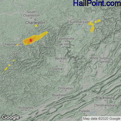 Hail Map for Beckley, WV Region on June 4, 2020