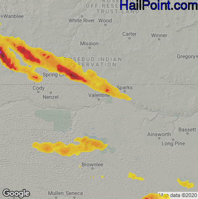 Hail Map for Valentine, NE Region on June 4, 2020