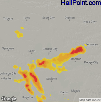 Hail Map for Garden City, KS Region on June 5, 2020