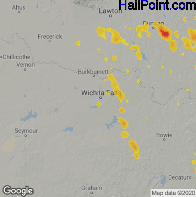 Hail Map for Wichita Falls, TX Region on June 5, 2020