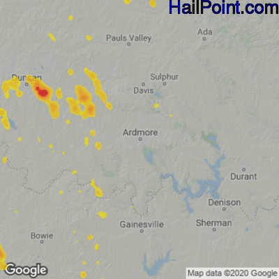 Hail Map for Ardmore, OK Region on June 5, 2020
