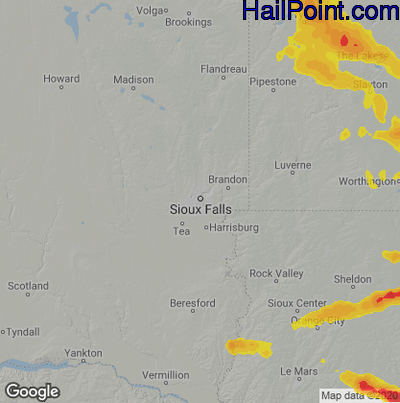 Hail Map for Sioux Falls, SD Region on June 5, 2020