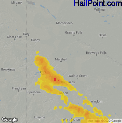 Hail Map for Marshall, SD Region on June 5, 2020