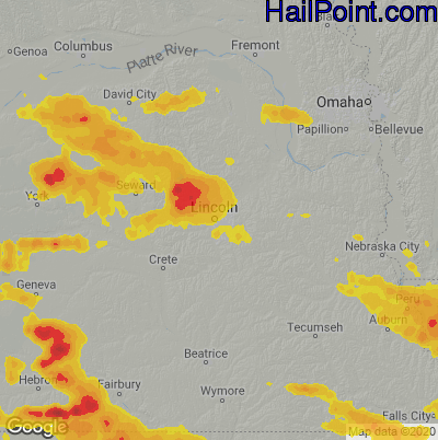 Hail Map for Lincoln, NE Region on June 5, 2020