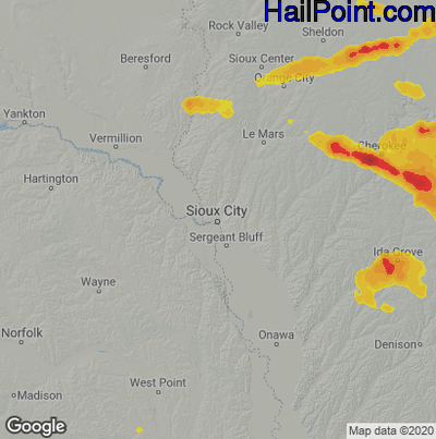 Hail Map for Sioux City, IA Region on June 5, 2020