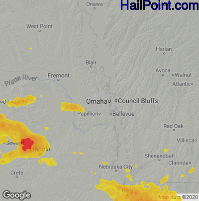 Hail Map for Omaha, NE Region on June 5, 2020