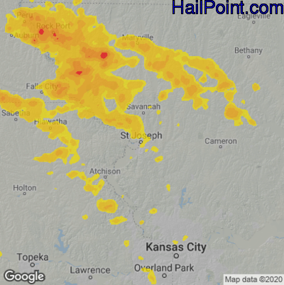 Hail Map for St. Joseph, MO Region on June 5, 2020