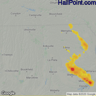 Hail Map for Kirskville, MO Region on June 5, 2020