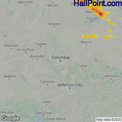 Hail Map for Columbia, MO Region on June 5, 2020