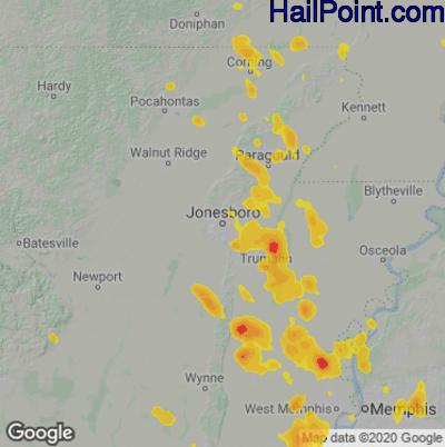 Hail Map for Jonesboro, AR Region on June 5, 2020