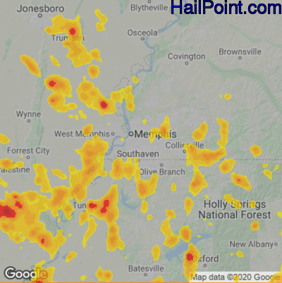 Hail Map for Memphis, TN Region on June 5, 2020 