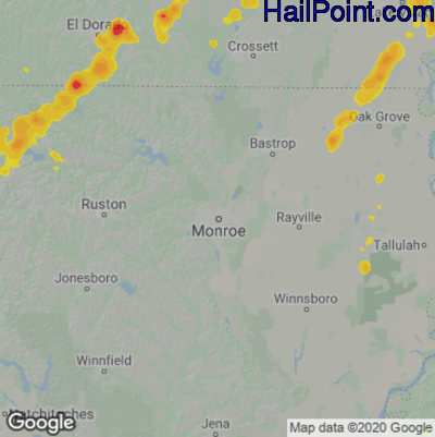 Hail Map for Monroe, LA Region on June 5, 2020