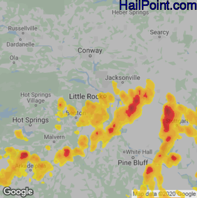Hail Map for Little Rock, AR Region on June 5, 2020