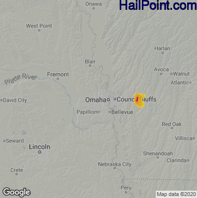 Hail Map for Omaha, NE Region on June 6, 2020 